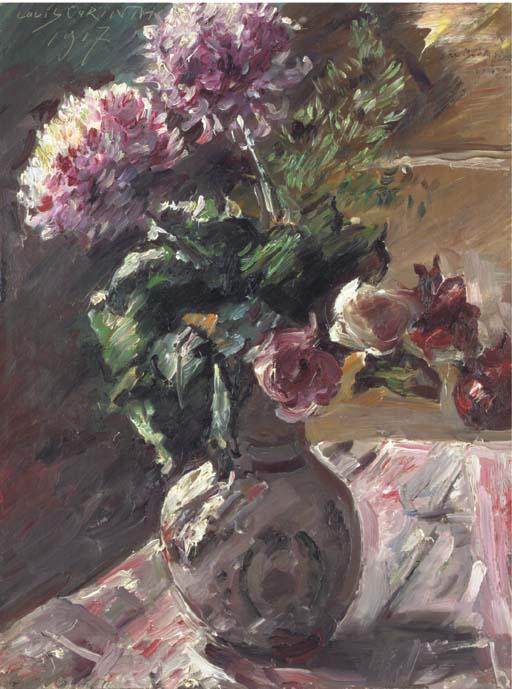 Chrysanthemen Und Rosen Im Krug — Lovis Corinth
