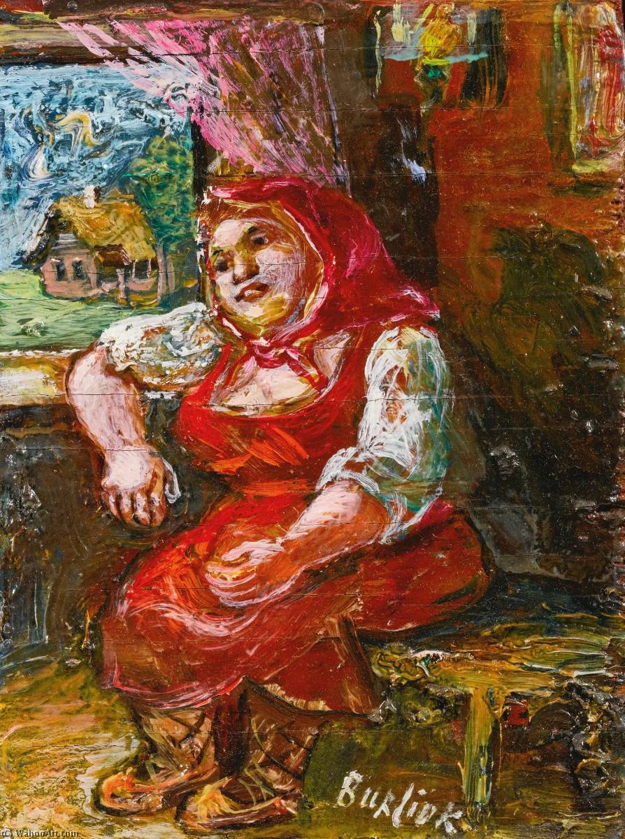 Woman In Red And Couple In A Cottage Two Works — David Davidovich Burliuk