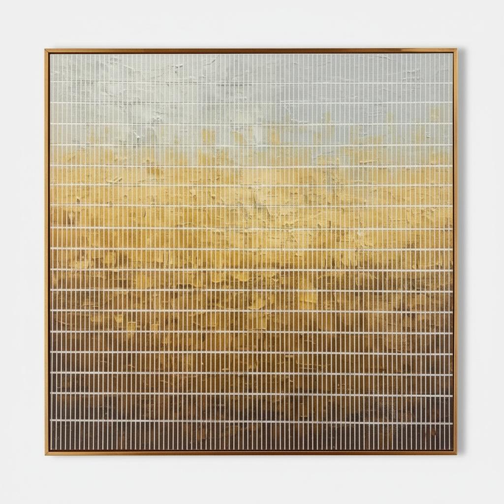 Golden Stratification Of Light Through A Rhythmic Veil Of Ethereal White Lines — David Moreau