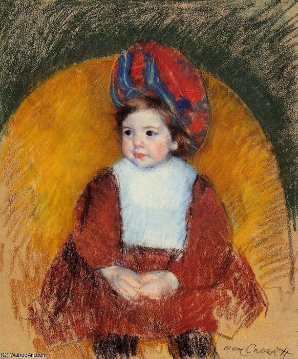 Margot In A Dark Red Costume Seated On A Round Backed Chair — Mary Stevenson Cassatt