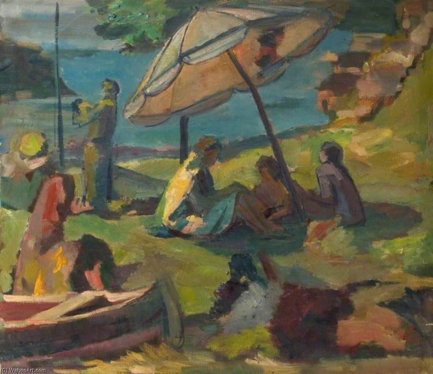Beach Scene With A Sunshade — Theodor Kern