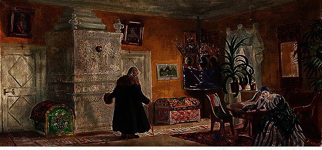 Set Design For 'the Power Of The Enemy' — Boris Mikhailovich Kustodiev