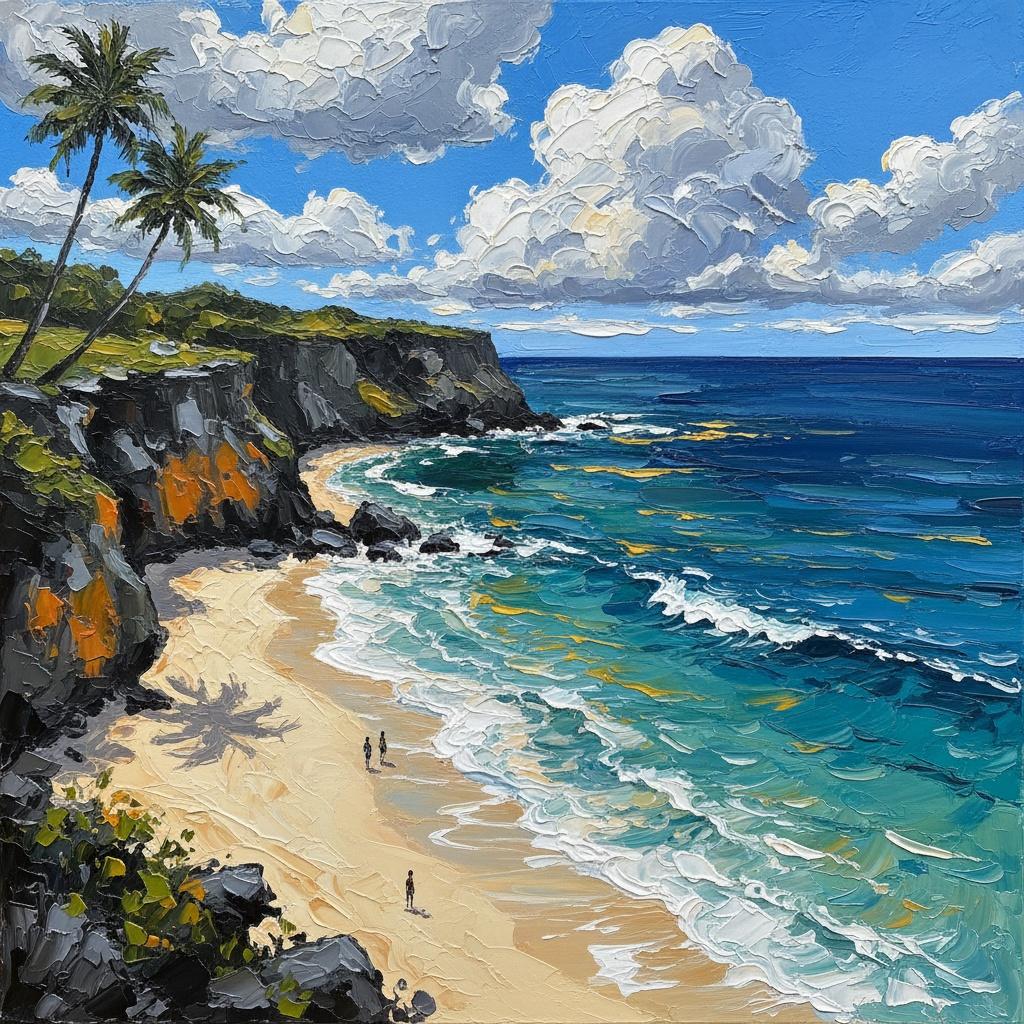 Eternal Shoreline: A Monumental Impasto Study Of Azure Tides And Rugged Cliffs — Christian Noiret