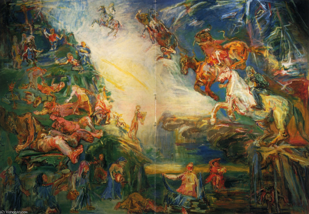 La Saga De Prométhée, Détail Panneau Central, Saga De Prométhée, Detail Central Panel,, Détrempe Sur Toile, — Oskar Kokoschka