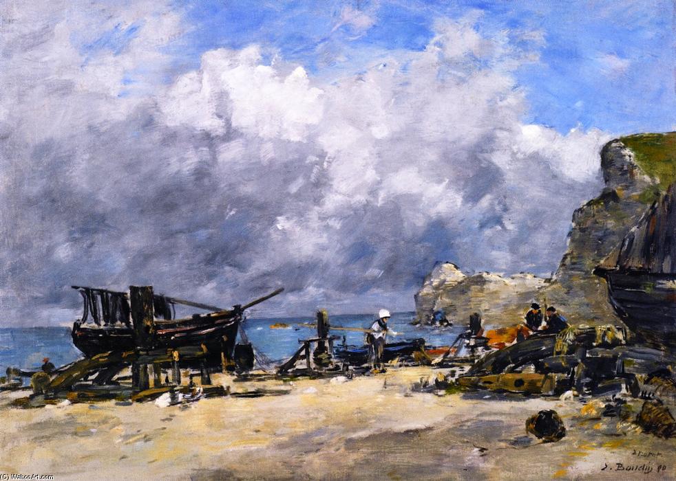 Étretat, Fishing Boats And Fishermen On The Beach — Eugène Ludović Boudin