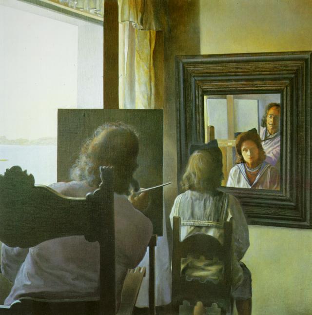 Dalh From The Back Painting Gala From The Back Eternalized By Six Virtual Corneas Provisionally Reflected In Six Real Mirrors (unfinished), Circa 1972-73 — Salvador Dalí