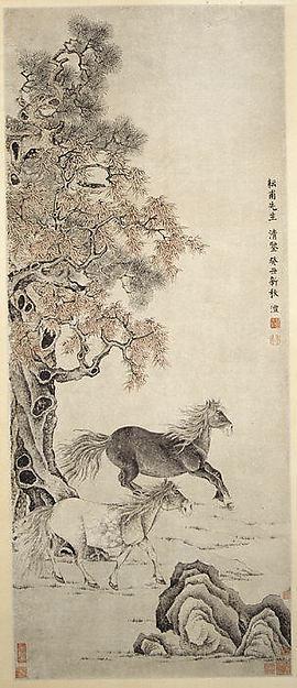 清 雙駿圖 軸 Two Horses — Qian Feng