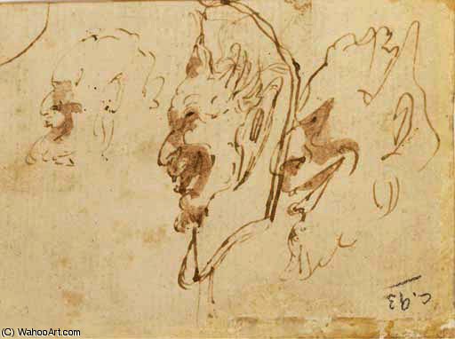 Trois Têtes De Satyres De Profil À Gauche — Giambattista Tiepolo