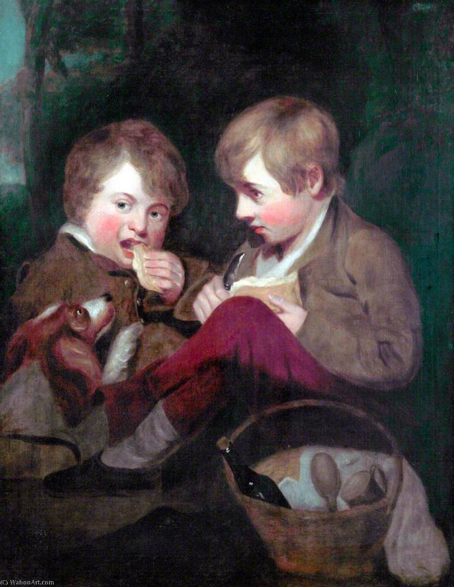 Two Boys Picnicking With A Dog — Sir William Beechey