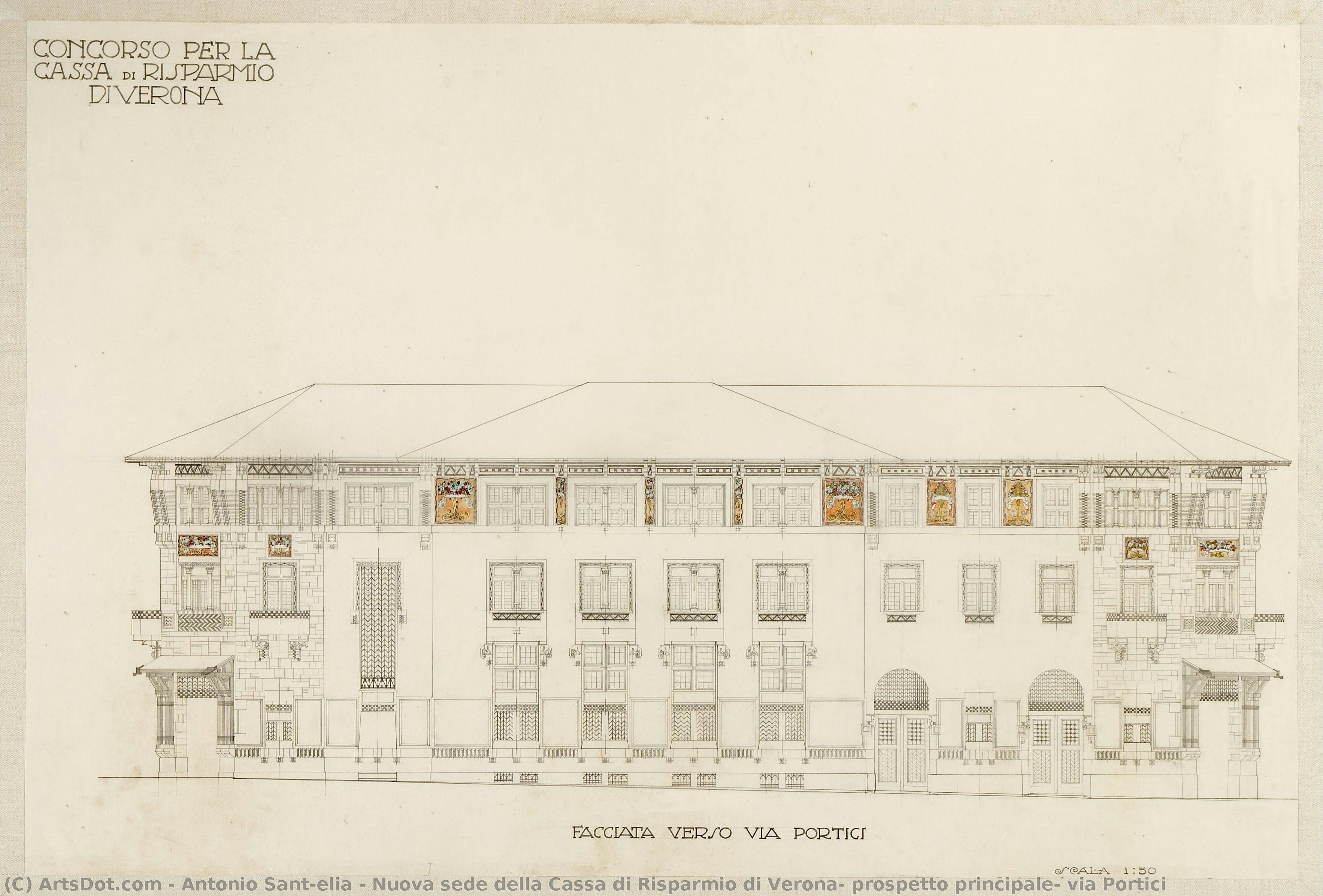 Nuova Sede Della Cassa Di Risparmio Di Verona, Prospetto Principale, Via Portici — Antonio Sant'elia