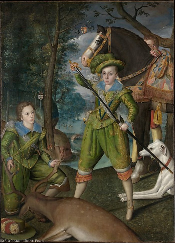 Henry Frederick (1594–1612), Prince Of Wales, With Sir John Harington (1592–1614), In The Hunting Field — Robert Peake The Elder