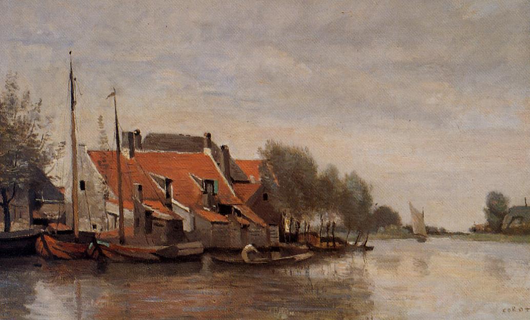 Near Rotterdam, Small Houses On The Banks Of A Canal — Jean-baptiste-camille Corot