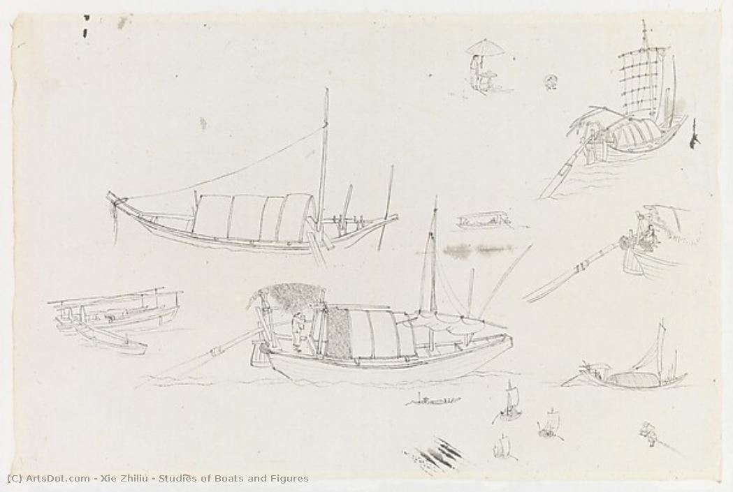 Studies Of Boats And Figures — Xie Zhiliu