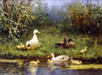 Ducks On A Riverbank — Adolph Artz (david Adolf Constant Artz)