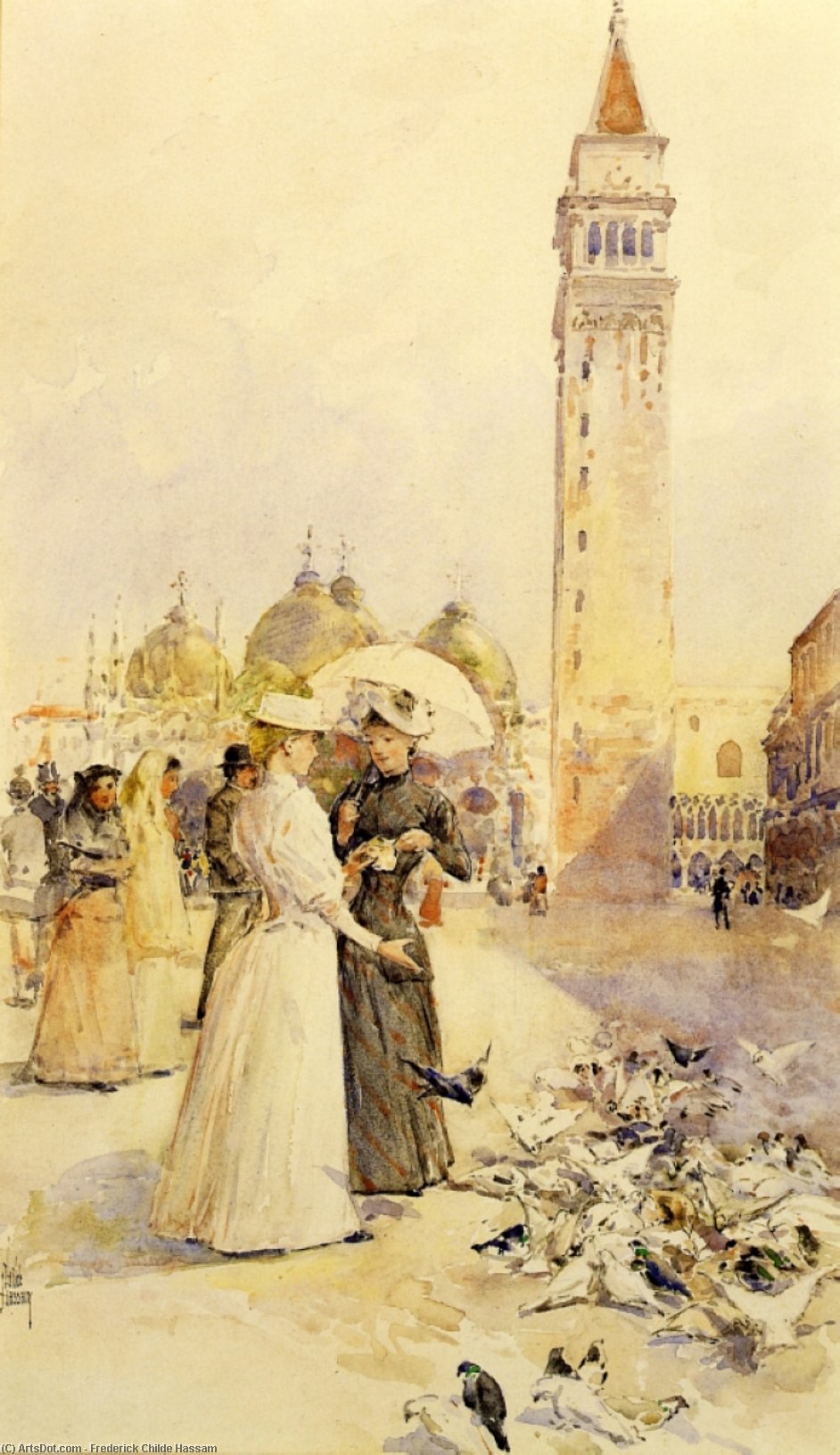 Feeding Pigeons In The Piazza — Фредерик Хассам