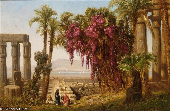 Arab Women Resting Near A Ruin, The River Nile In The Distance — Ernst Carl Eugen Koerner