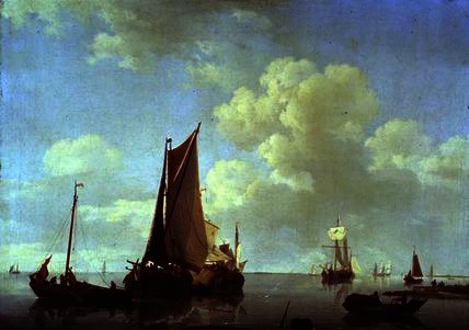 Dutch Sailing Barges In A Calm Offshore — Hermanus Koekkoek (the Elder)