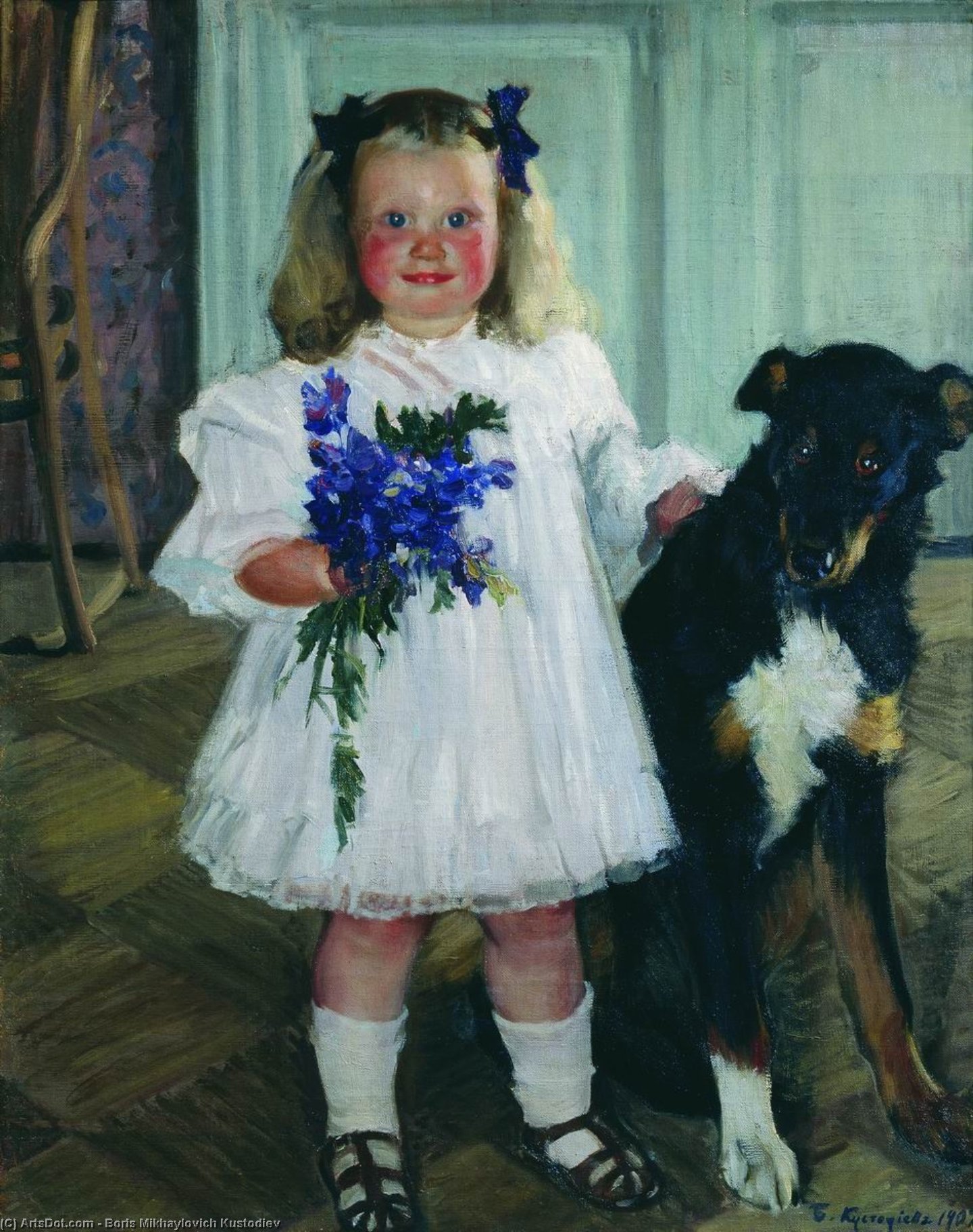 Portrait Of Irina Kustodiev With The Dog Shumka — Boris Mikhailovich Kustodiev