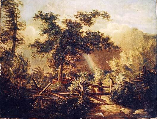 (landscape With Rail Fence And Rainbow), (painting) — Mary E Powell