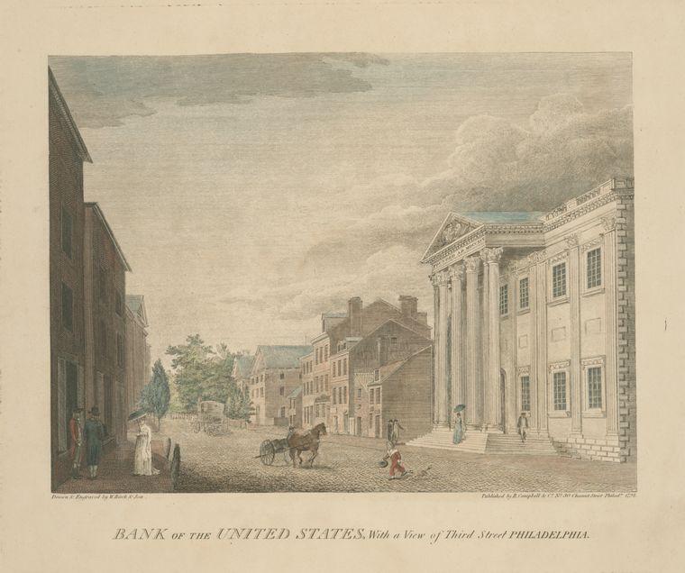 Bank Of The United States, With A View Of Third Street Philadelphia — Thomas Birch