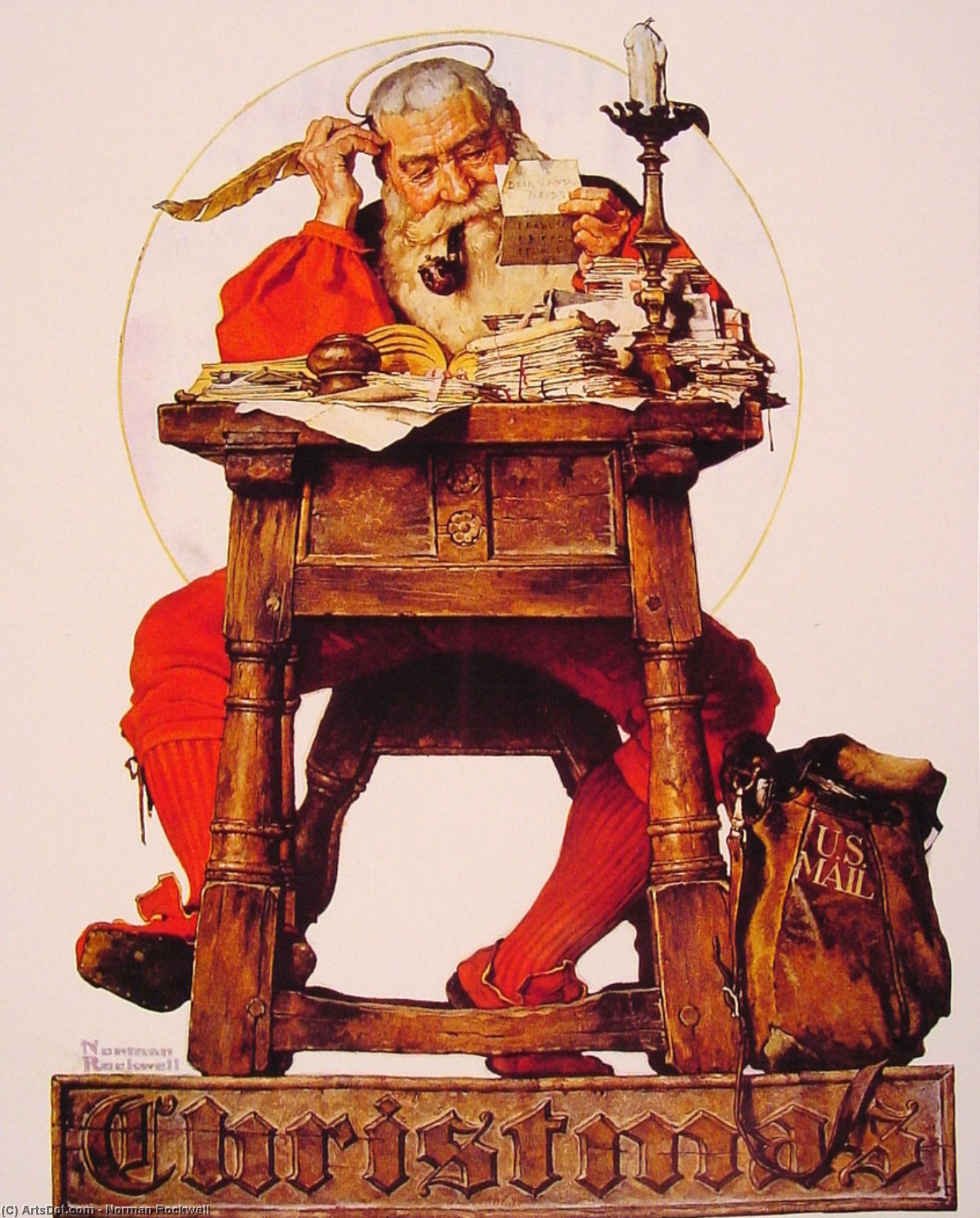 Christmas Santa Reading Mail — Norman Rockwell
