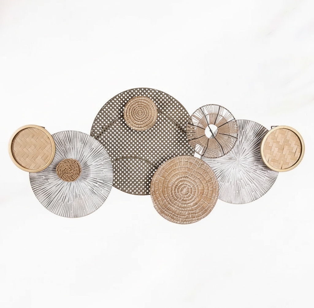 Handmade Geometric Metal & Wood Wall Sculpture – Bohemian Coastal Decor