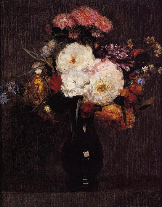 Dahlias, Queens Daisies, Roses And Cornflowers — Henri Fantin-latour