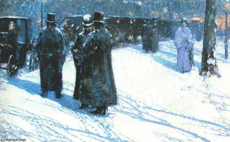 Cab Stand At Night, Madison Square, New York — Frederick Childe Hassam