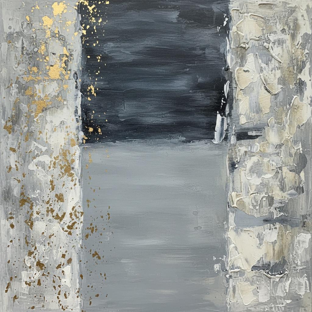Echoes Of Structure: Gold-dusted Decay Across Monumental Gray Planes — Christian Noiret