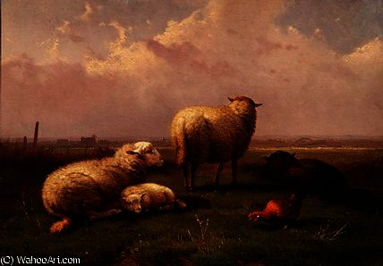 Sheep Dozing In A Pasture — Cornelis Van Leemputten