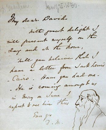 Sketch Of A Bearded Man In Profile In A Letter To David Roberts — Daniel Maclise