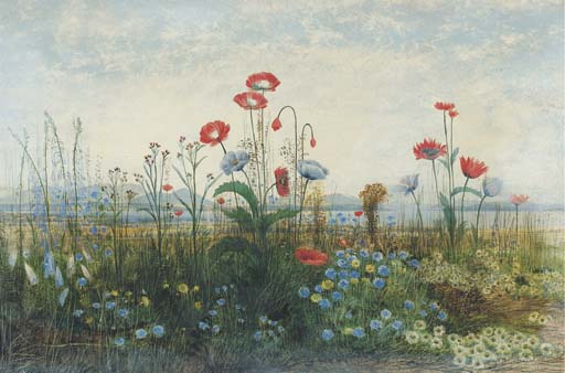 Poppies, Ox-eye Daisies And Dandelions At The Edge Of A Field — Andrew Nicholl
