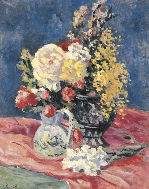 Still Life With Two Vases Of Flowers — Maximilien Luce