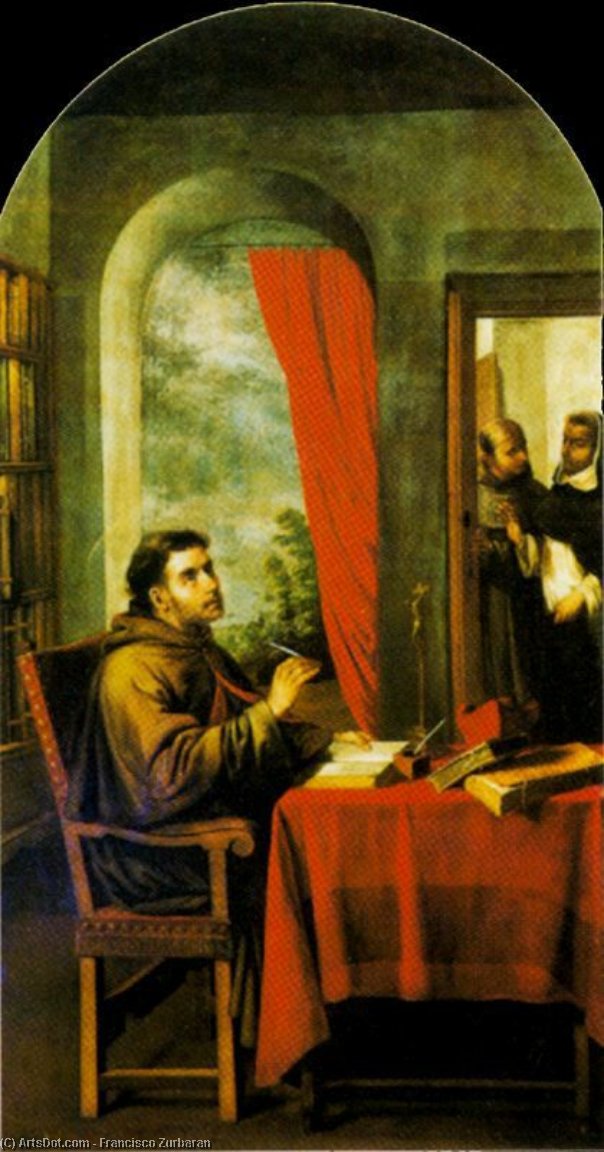 San Buenaventura Recibiendo La Visita De Santo Tomas De Aquino — Francisco De Zurbarán