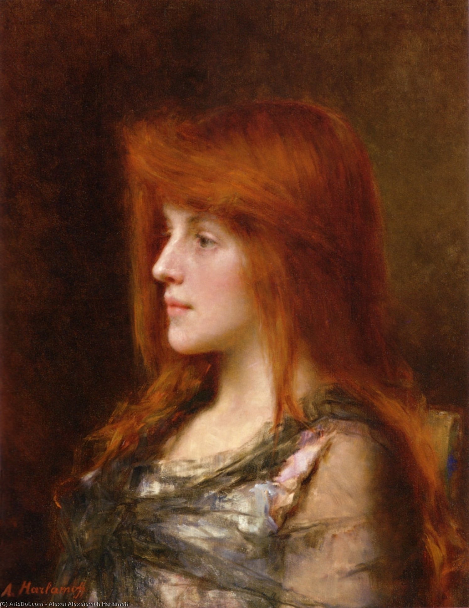 Portrait Of A Young Beauty (also Known As Reverie) — Alexei Alexeievich Harlamov