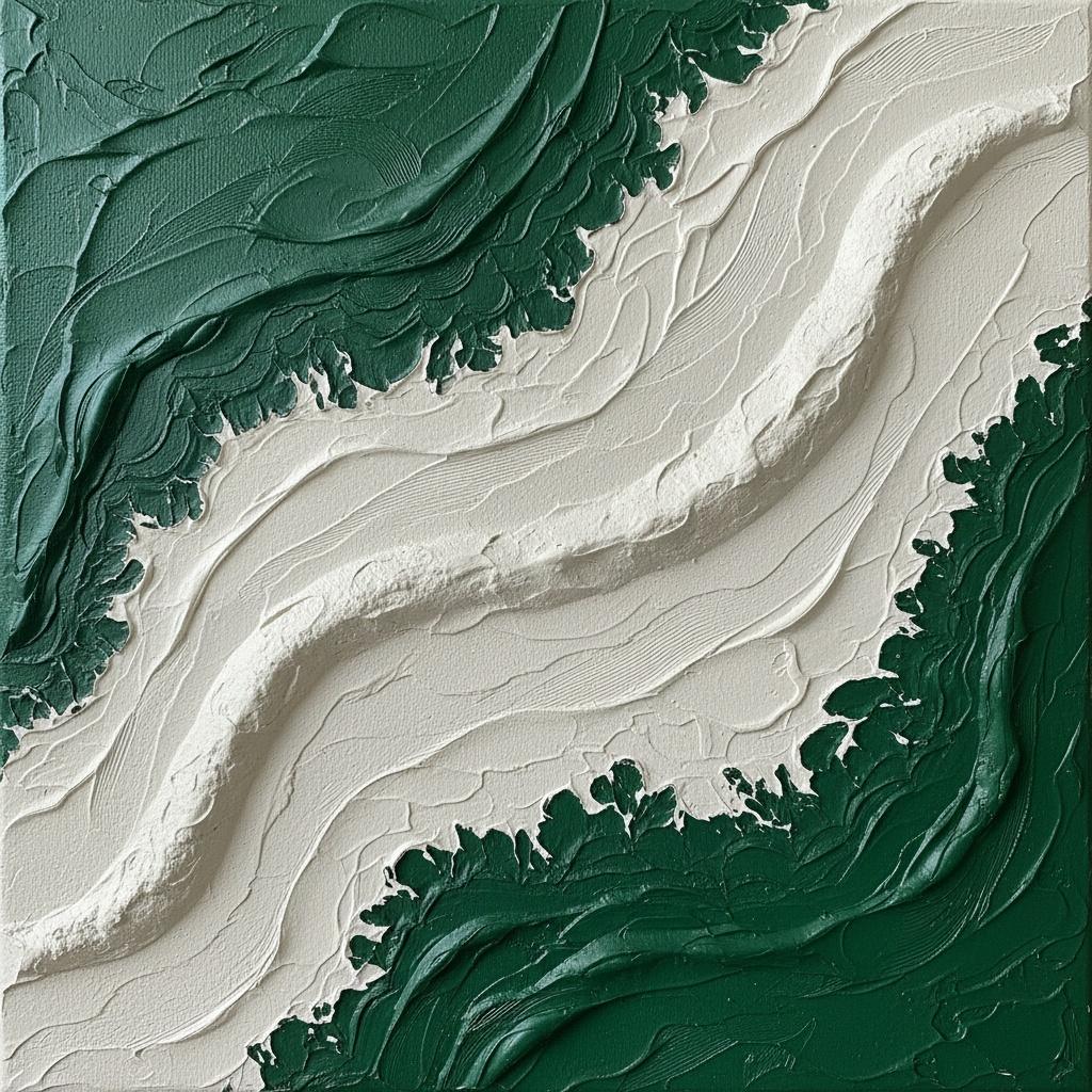 Emergent Currents In Forest Green And Sculptural Cream Relief Monolith — David Moreau