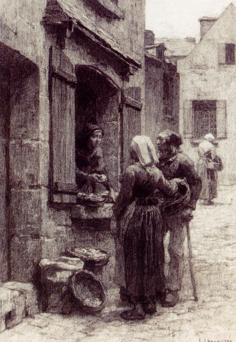 Breton Peasants Buying Fruit At Landerneau — Léon Augustin L'hermitte
