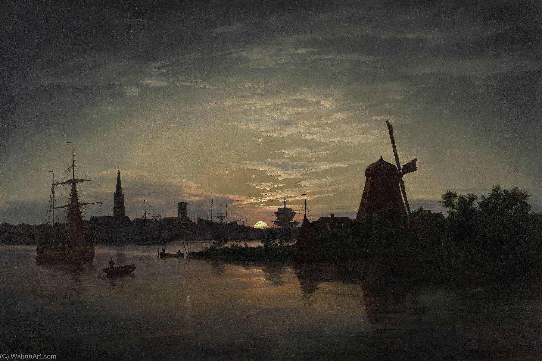 Swinoujscie In The Moonlight — Johan Christian Claussen Dahl