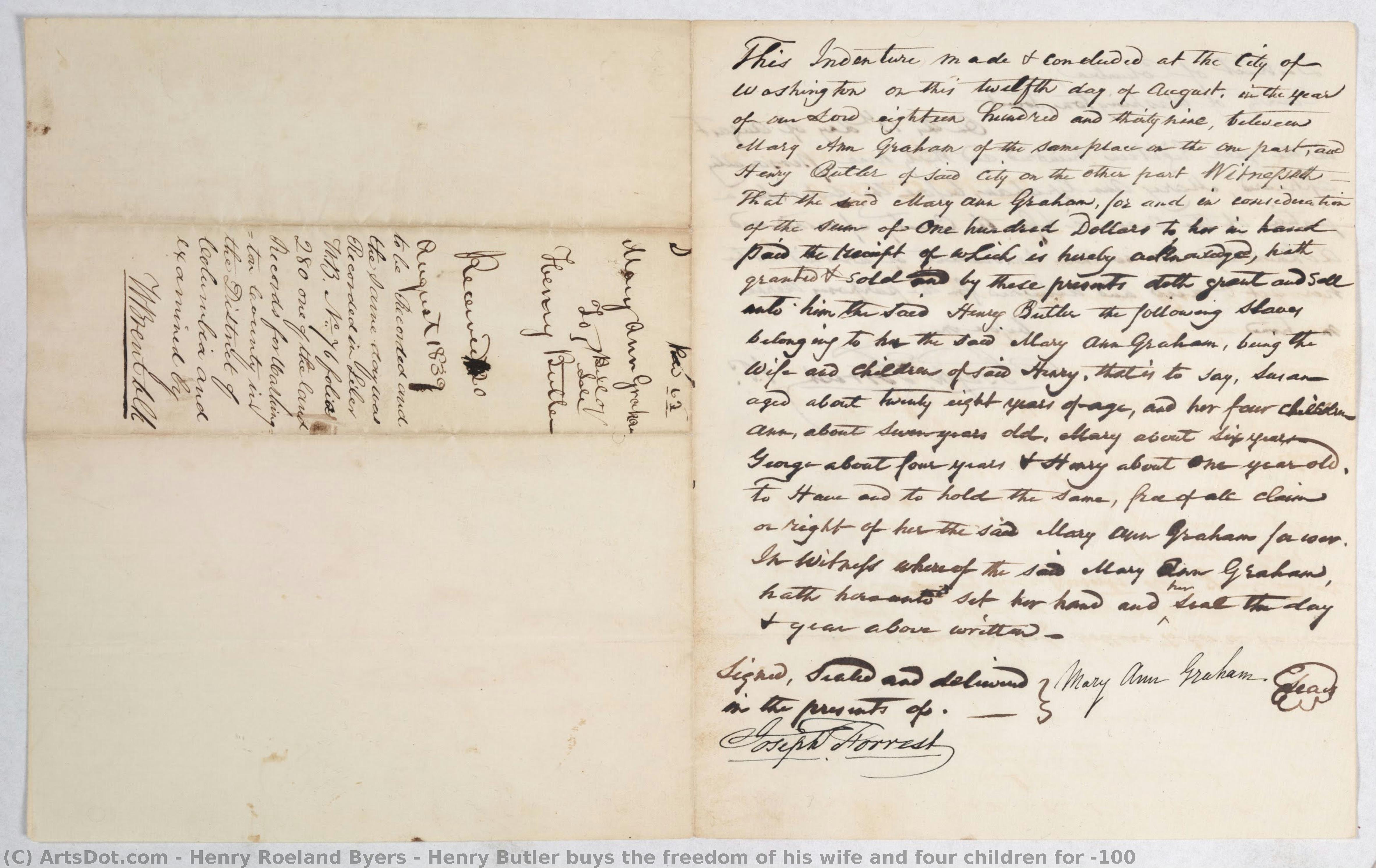Henry Butler Buys The Freedom Of His Wife And Four Children For $100 — Henry Roeland Byers