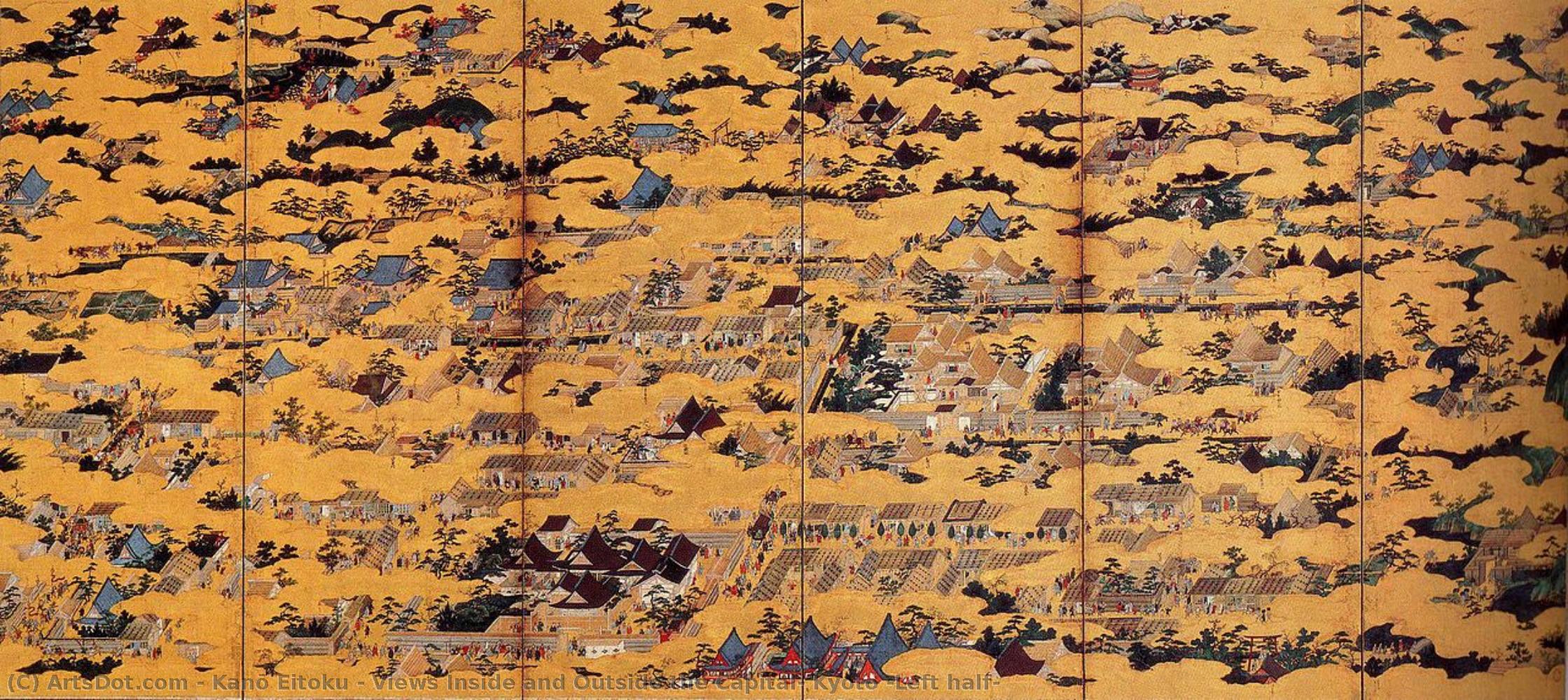 Views Inside And Outside The Capital, Kyoto (left Half) — Kanō Eitoku