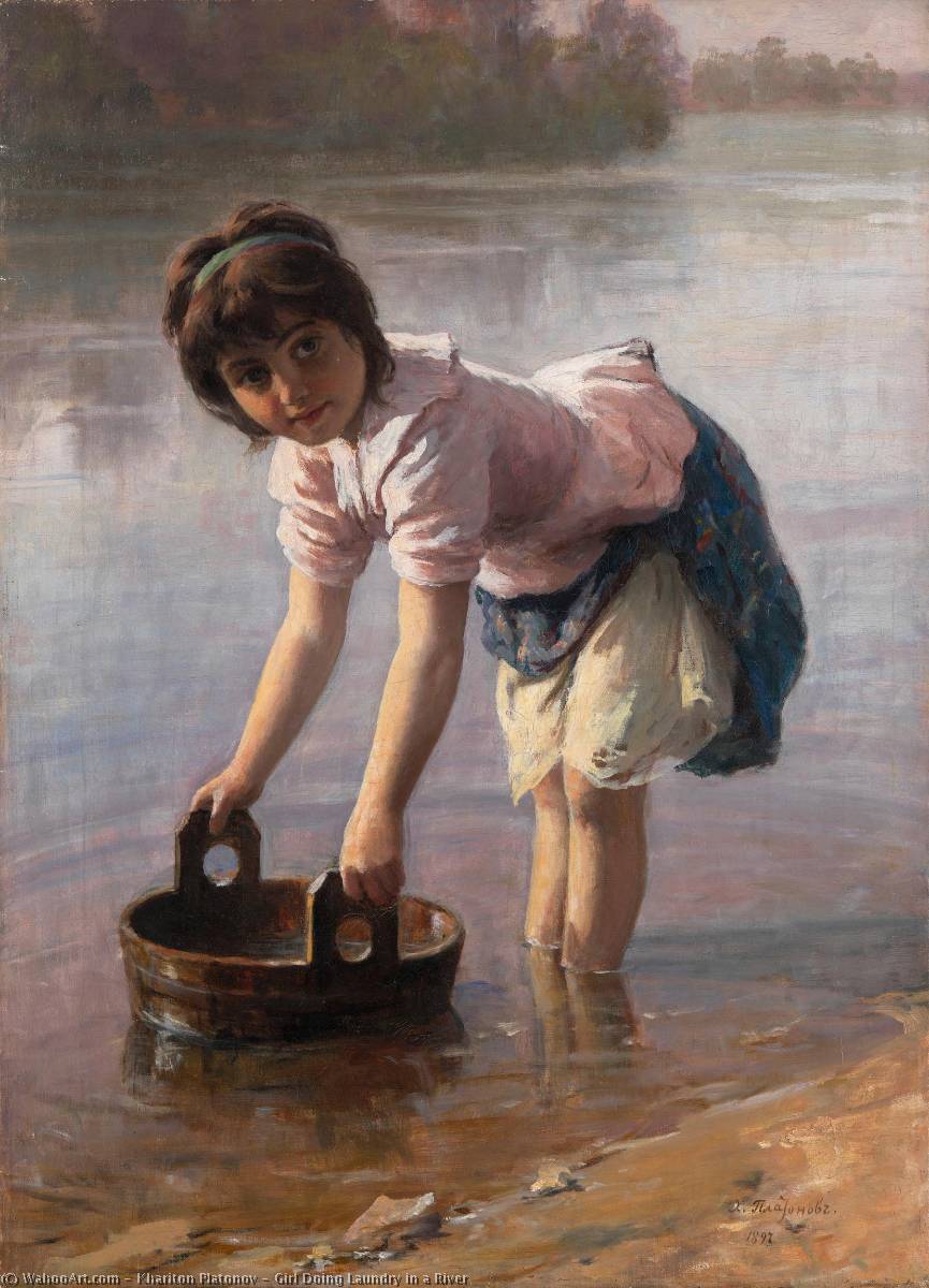Girl Doing Laundry In A River — Khariton Platonov