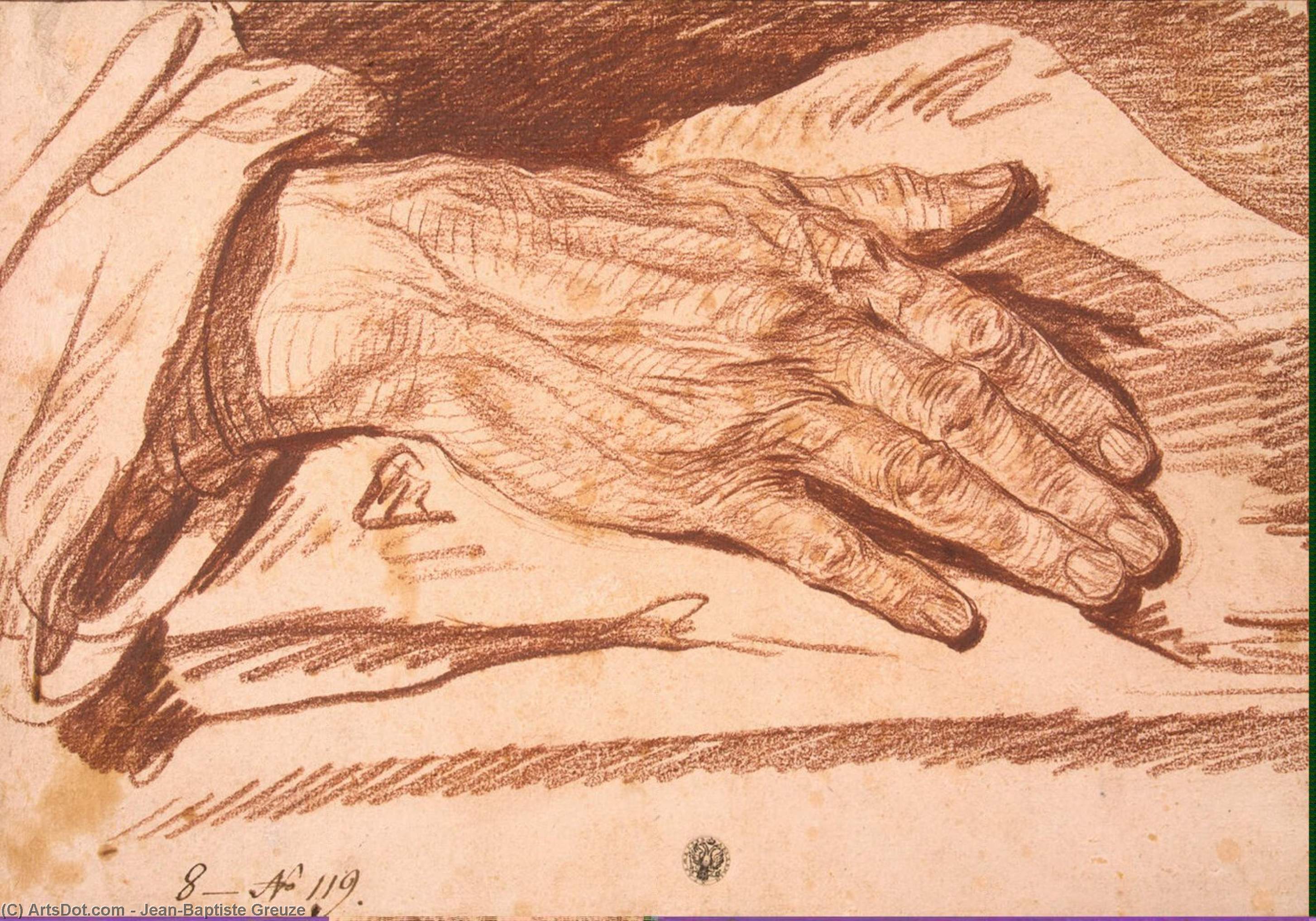 Study Of A Man's Hand With Its Palm Down — Jean-baptiste Greuze