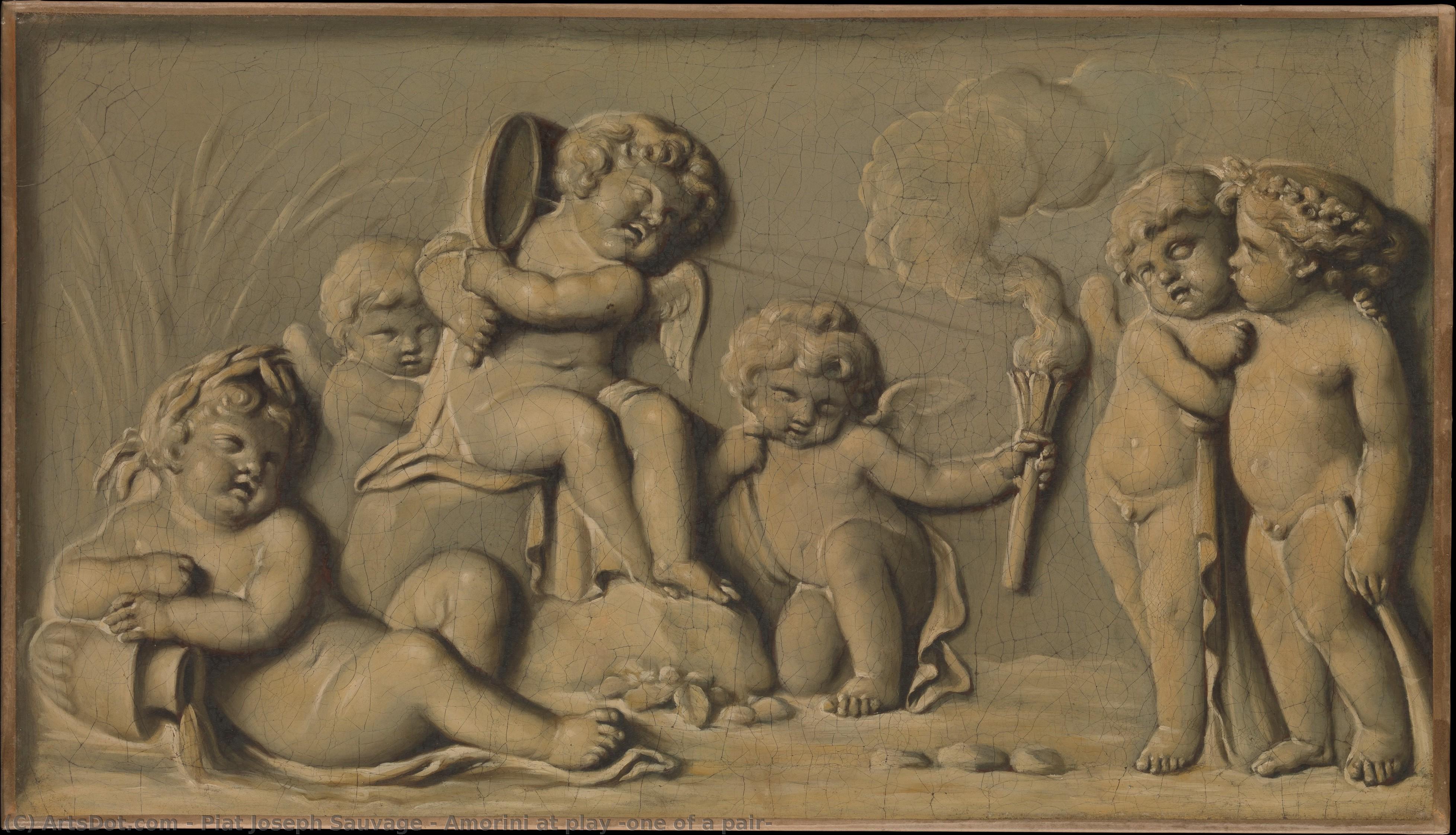Amorini At Play (one Of A Pair) — Piat Joseph Sauvage