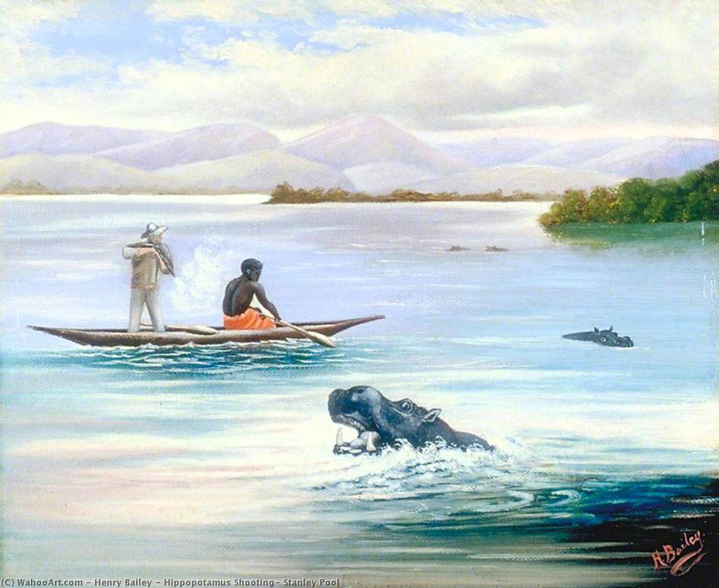 Hippopotamus Shooting, Stanley Pool — Henry Bailey