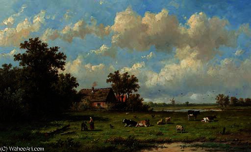 Cattle In A Sunlit Meadow — Anthonie Jacobus Van Wijngaerdt