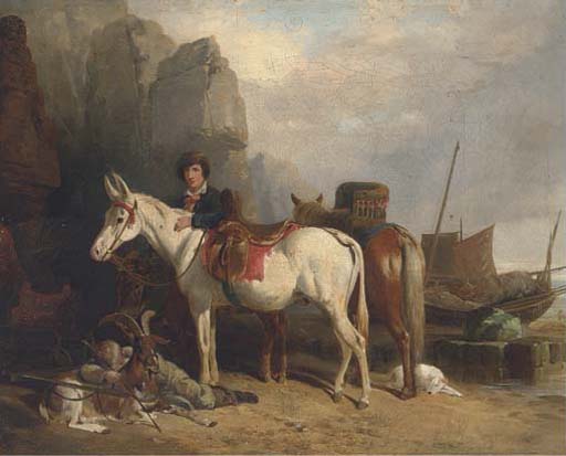 Figures On A Beach, With Ponies And Fishing Boats — Richard Westall