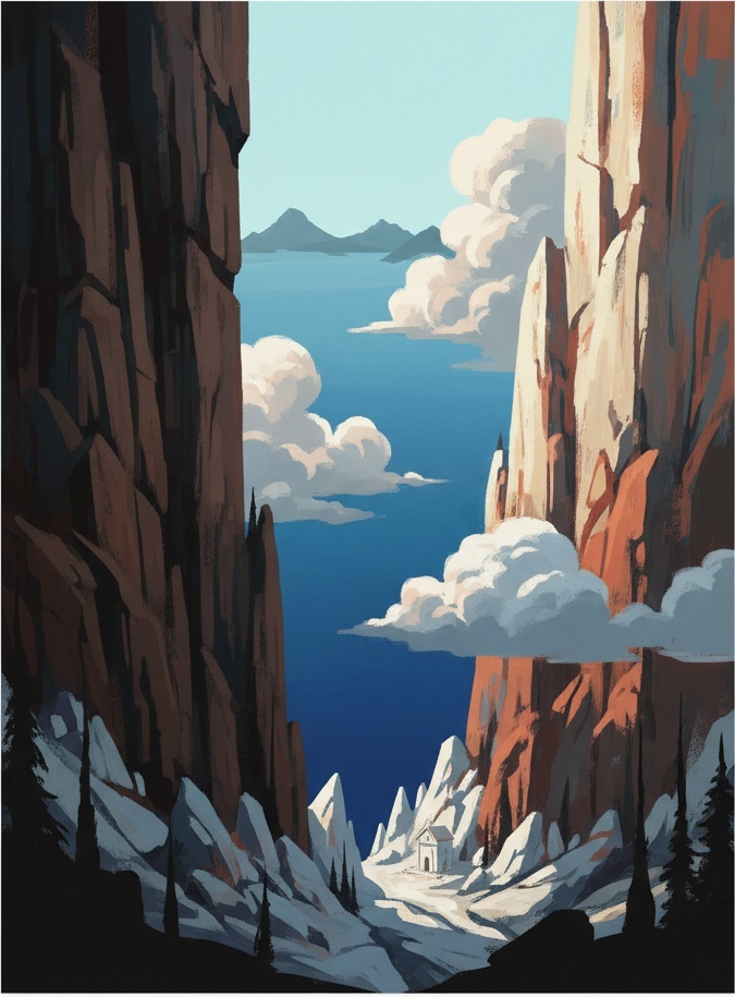 Monolithic Gateway To The Cerulean Horizon: A Singular Monumental Vision In Earth And Sky — Laurent Fabre