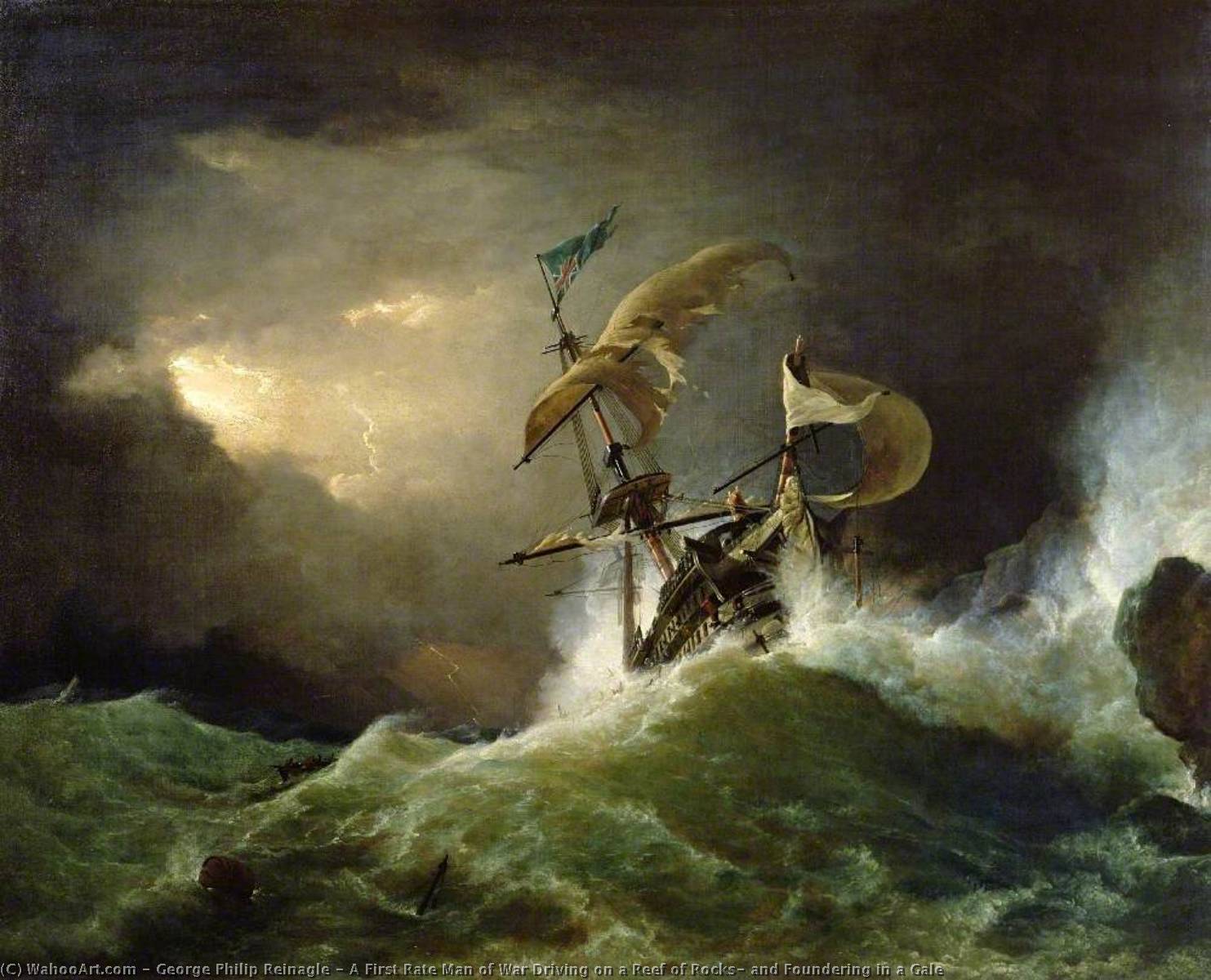 A First Rate Man Of War Driving On A Reef Of Rocks, And Foundering In A Gale — George Philip Reinagle