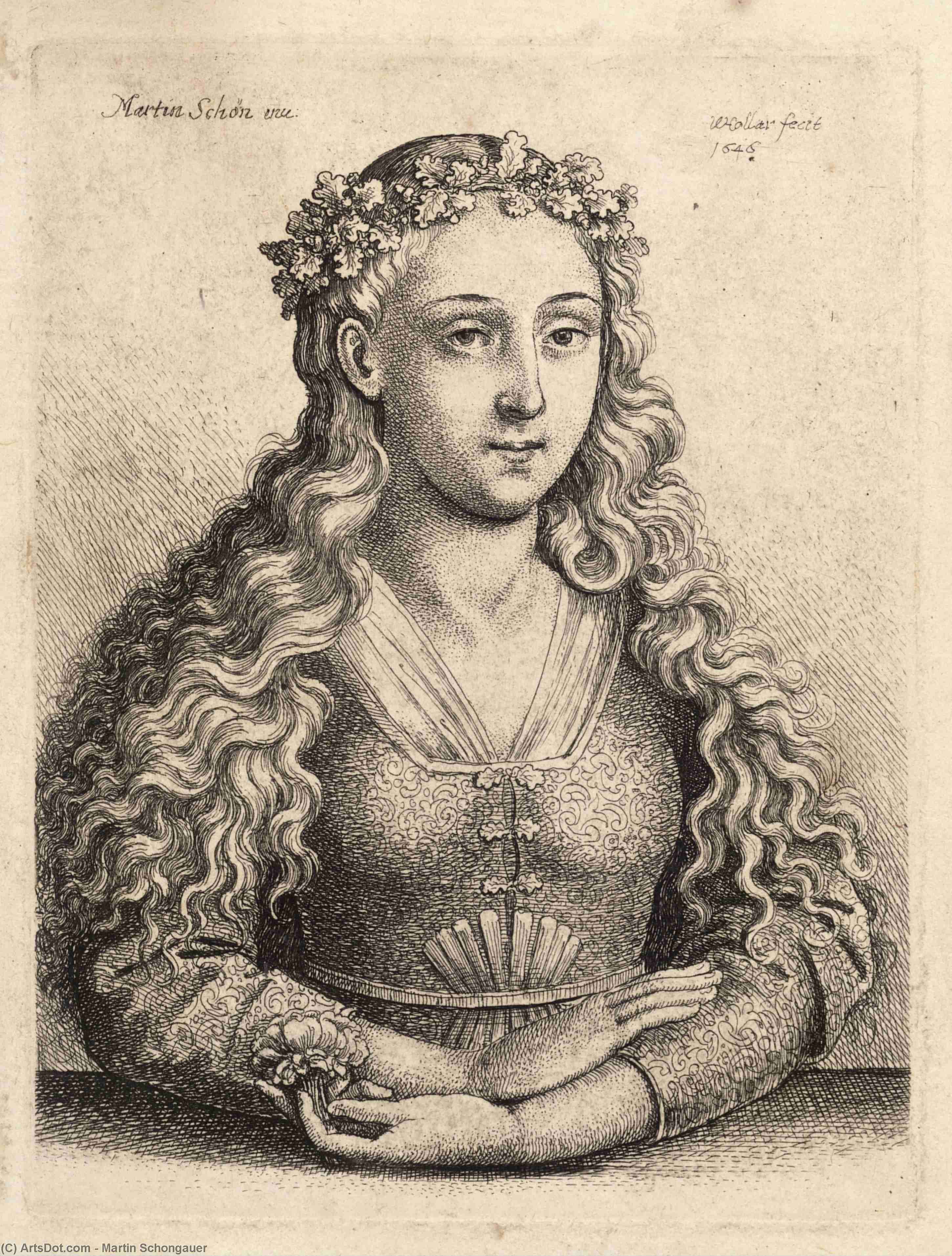 Woman With A Wreath Of Oak Leaves, After Schongauer. State 1 — Martin Schongauer