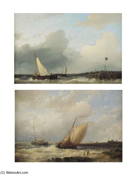 Two Dutch 'platbodems' Shipping Off The Coast — Abraham Hulk Senior